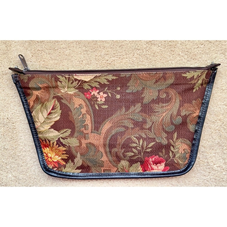 Brighton Vintage Straw Leather Tote, Floral Print Lined Purse With Dust Bag image 2