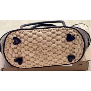 Brighton Vintage Straw Leather Tote, Floral Print Lined Purse With Dust Bag image 5