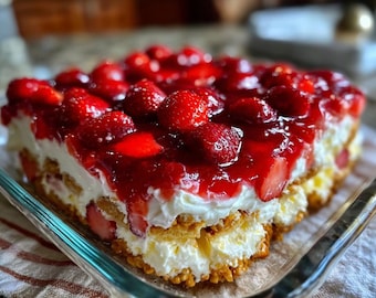 No-Bake Strawberry Pretzel Salad Dessert | Sweet Salty Creamy Crowd-Pleaser