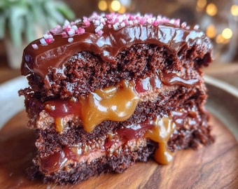 Triple Chocolate Fudge Cake with Salted Caramel Center | Decadent Father's Day Dessert