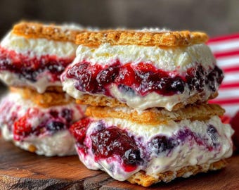 Homemade Red White Blue Ice Cream Sandwiches with Red Velvet | Festive Summer 4th of July Treats