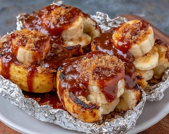 Campfire Banana Split Boats with Brown Sugar Butter in Foil | Gooey Grilled Summer Dessert
