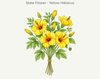Hawaii Yellow Hibiscus Botanical Print • Hawaii State Flower Art (11x14 Digital Download)