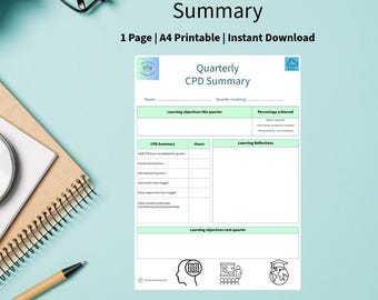 Therapist CPD Quarterly Summary Template | 1 Page Printable & Digital | Professional Development Log
