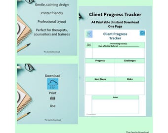 Client Progress Tracker for Therapists | 1‑Page Digital Download | Printable Counselling Worksheet
