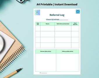 Therapy Referral Log | 1 Page Printable & Digital | Counsellor Tracking Sheet