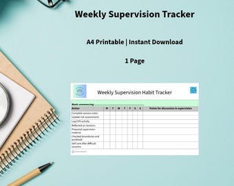 Weekly Supervision Tracker for Therapists  Printable Counsellor Log
