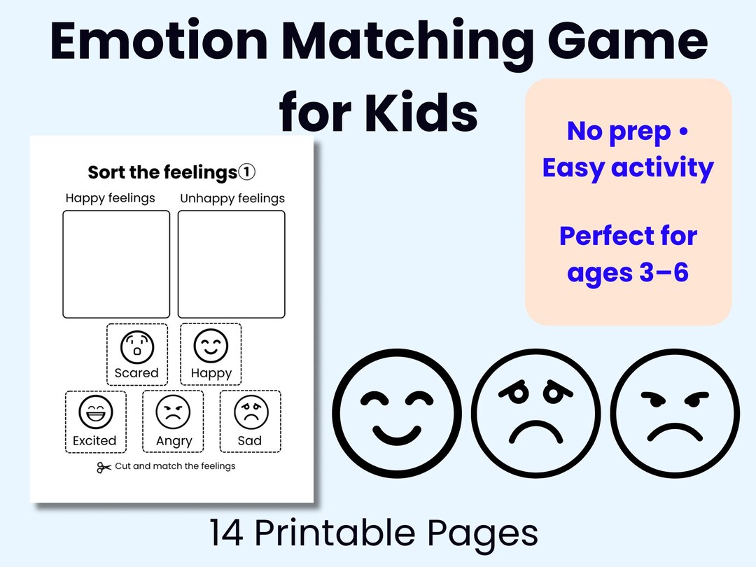 Emotion Matching Game for Kids Printable | Feelings Activity Preschool ...