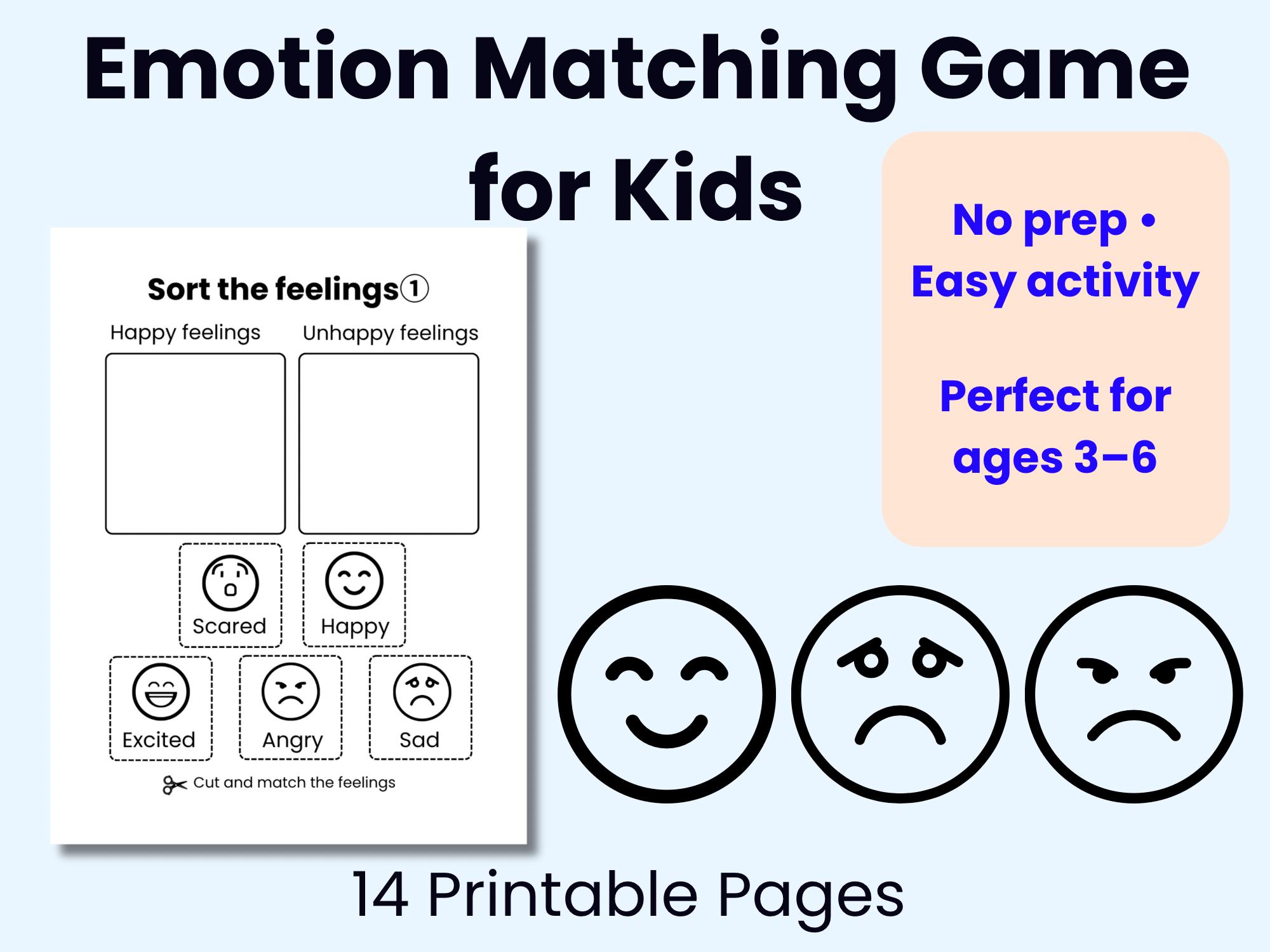 Emotion Matching Game for Kids Printable | Feelings Activity Preschool ...