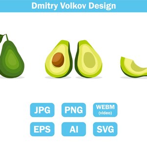 Avocado fruit set vector illustration. Fresh organic avocado set in flat style. jpg/png/svg/eps/ai/webm