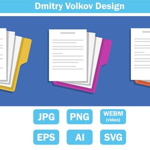 Three colorful office folders with paper documents flat vector illustration isolated on blue background for business jpg/png/svg/eps/ai/webm