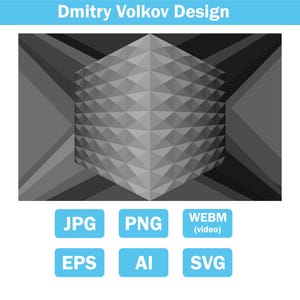 Abstract geometric vector 3D cube with triangular low poly surface pattern on dark gray background. jpg/png/svg/eps/webm/ai