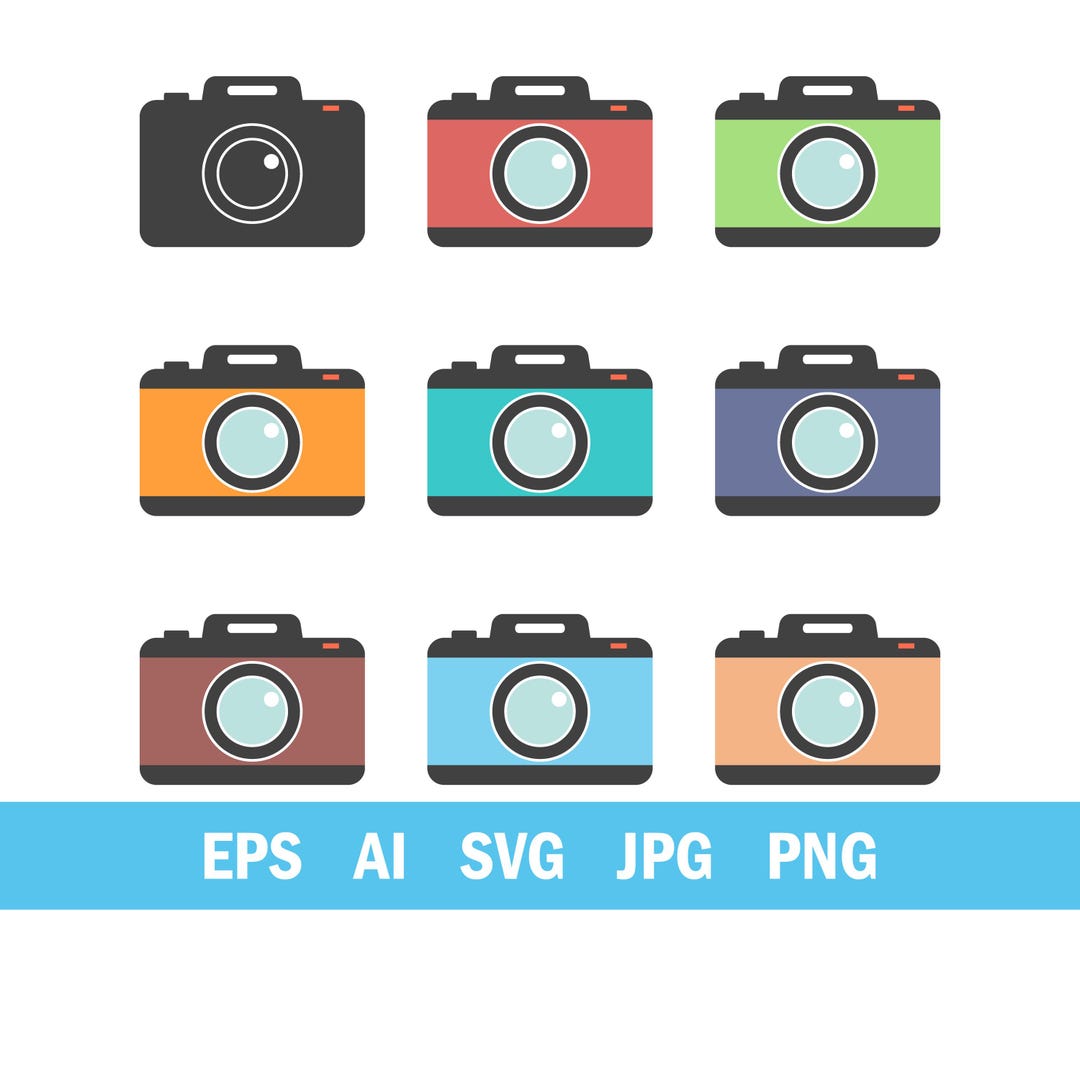 Flat Vector Camera Icons Set With Colorful Digital Photo Cameras for ...