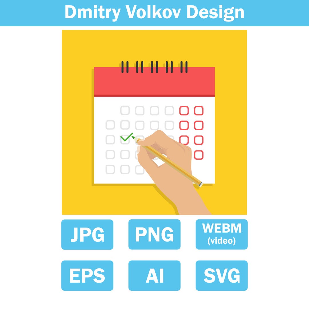 Hand Sticker Date Code Hand Marking Date on Calendar With Check Mark Flat Vector Illustration ...