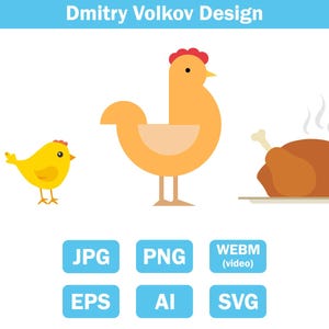 The Life of a Chicken highlights the transformation from egg to dish. The chicken's biological life cycle. jpg/png/svg/eps/ai/webm