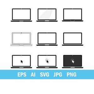 Laptop computer vector icons set with blank screen and cursor click elements for design. eps/ai/svg/jpg/png