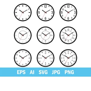 Wall Clock SVG Bundle Classic Watch Face Clipart Time Dials Png DXF EPS Vector Cut Files Commercial Use Cricut Digital Download Timer