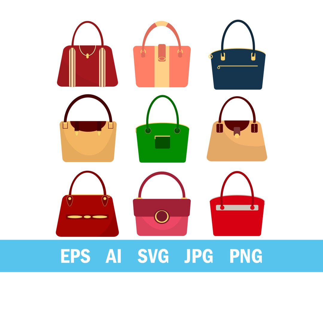 Real Handbag Vector Colorful Women's Handbags Vector Set in Flat Design. Modern Lady's ...