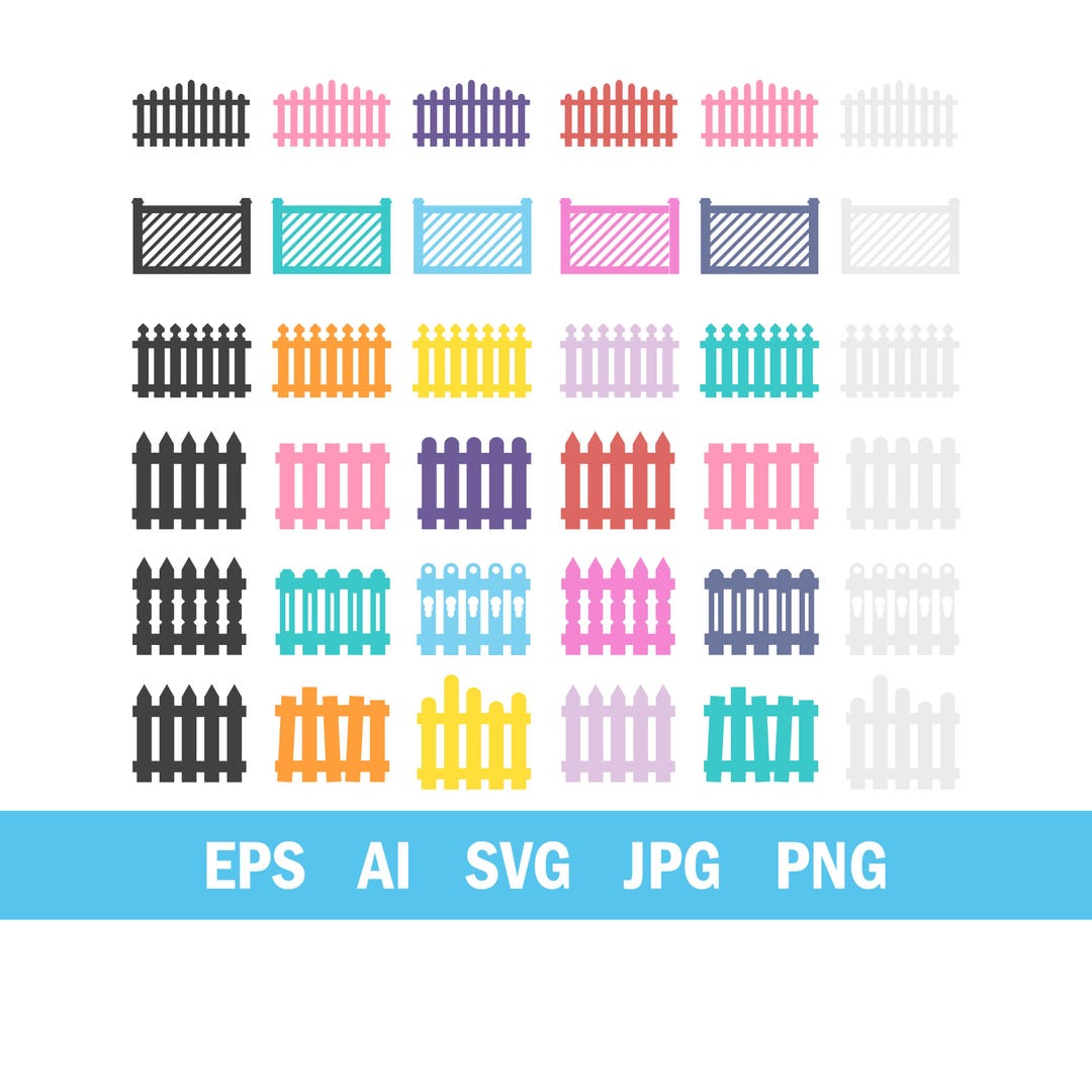 Colorful Garden Fence Icons Set Flat Vector Illustration for ...