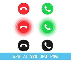 May include: A collection of phone icons in red, green, and black, representing call actions. The red icons symbolize a call ending, while the green ones indicate a call being answered. The image includes the text "EPS AI SVG JPG PNG".