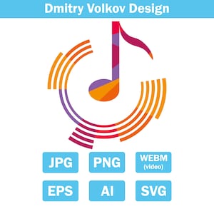 Abstract musical note logo with colorful geometric patterns. Vibrant music icon with sound waves and low poly style. jpg/png/svg/eps/ai/webm