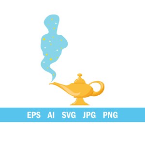 Aladdin magiska lampa SVG, Genie lampa Clipart, Tusen och en natt PNG, magisk lampa ikon, digital nedladdning, fantasy lampa klippfil, Genie grafik