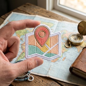Embroidered Map Pin Patch: Travel Location Badge, Wanderlust Icon (Iron On)