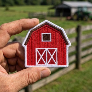 Red Barn Patch Iron On Farmhouse Country Landscape Custom Rural Village Badge