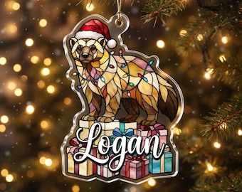 Ornement Wolverine en vitrail personnalisé, cadeau de Noël, décoration Wolverine avec nom personnalisé