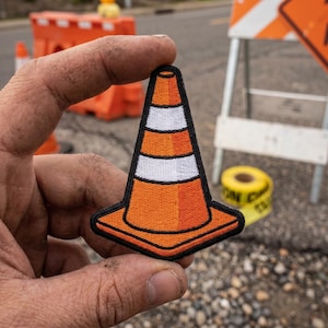 Orange Traffic Cone Embroidered Patch Iron On Construction Worker Badge Safety Gift For Jacket