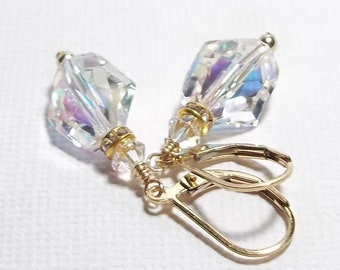 Swarovski Crystal Earrings. 14K Gold Filled. Sparkly. Swarovski Dangles. Cosmic Crystals.