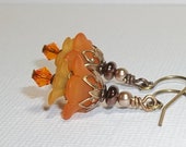 Orange Lucite Flower Earrings. Vintage Inspired Lucite Earrings with Swarovski Pearls and Crystals. Girly Earrings. Fun. Flirty. Sunny.