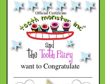 TOOTH MONSTER INC - Offizielles Zahnzertifikat - signiert von der Zahnfee und Milo und Maddy