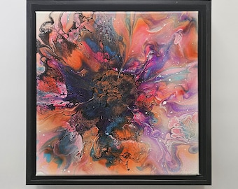 Colorful Abstract Original Wall Art, Handmade Floral Bloom Painting, Acrylic Pour Wall Decor, Modern Southern Floral Art