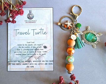 Travel Turtle Keychain, Ocean Lover Bag Charm, Book Bag Charm, Personalized Initial Charm, Sea Turtle Travel Gift Idea, Handbag Charm
