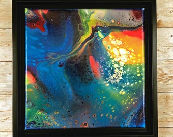 Deep Current Acrylic Pour Painting, Ocean Abstract Art, Framed Canvas Home Decor
