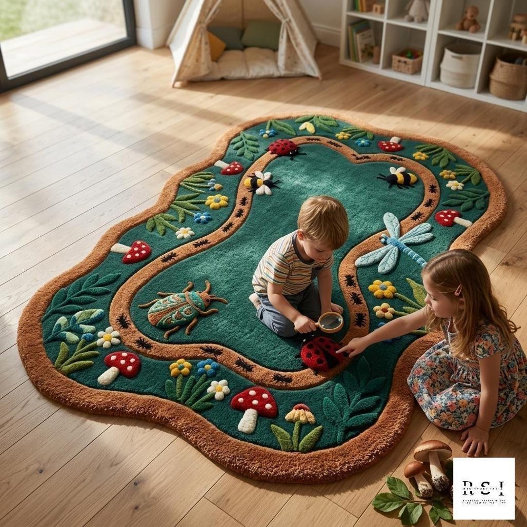 Insect Rug Children Whimsical Garden Kids Rug, Tufted Forest Playmat, 3D Insect Nursery ...