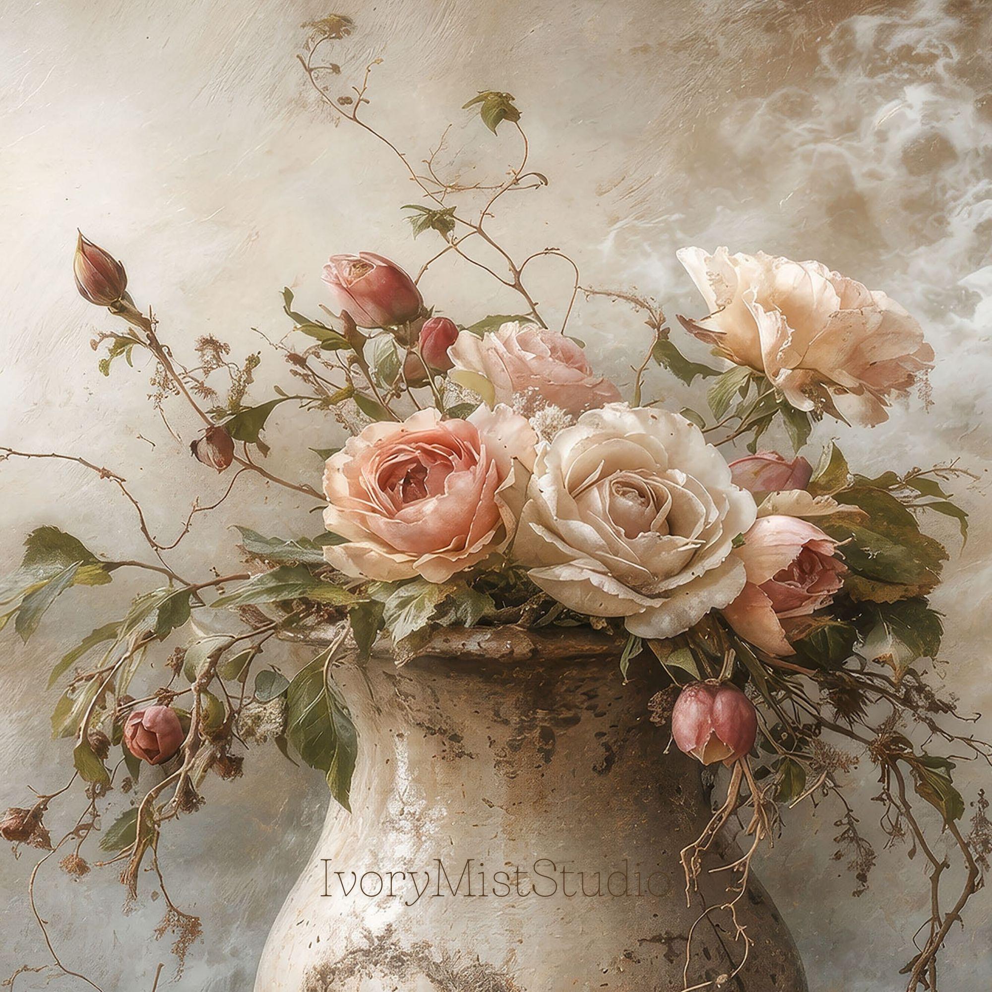 Moody Floral Still Life Print, Vintage Wall Art, Romantic Bouquet ...