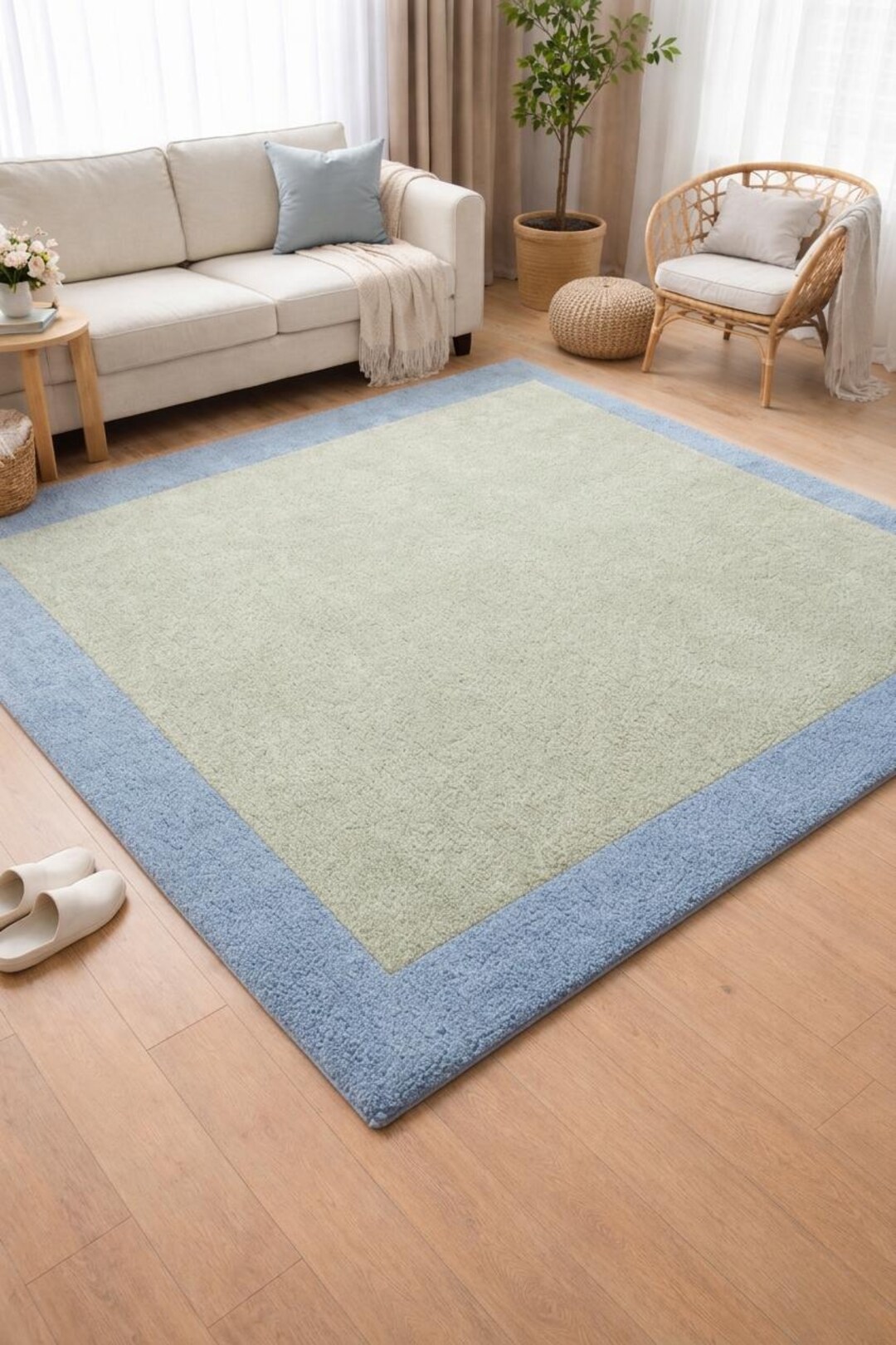 Hand-tufted Wool Rug | Sage Green, Periwinkle Blue Plush Carpet ...