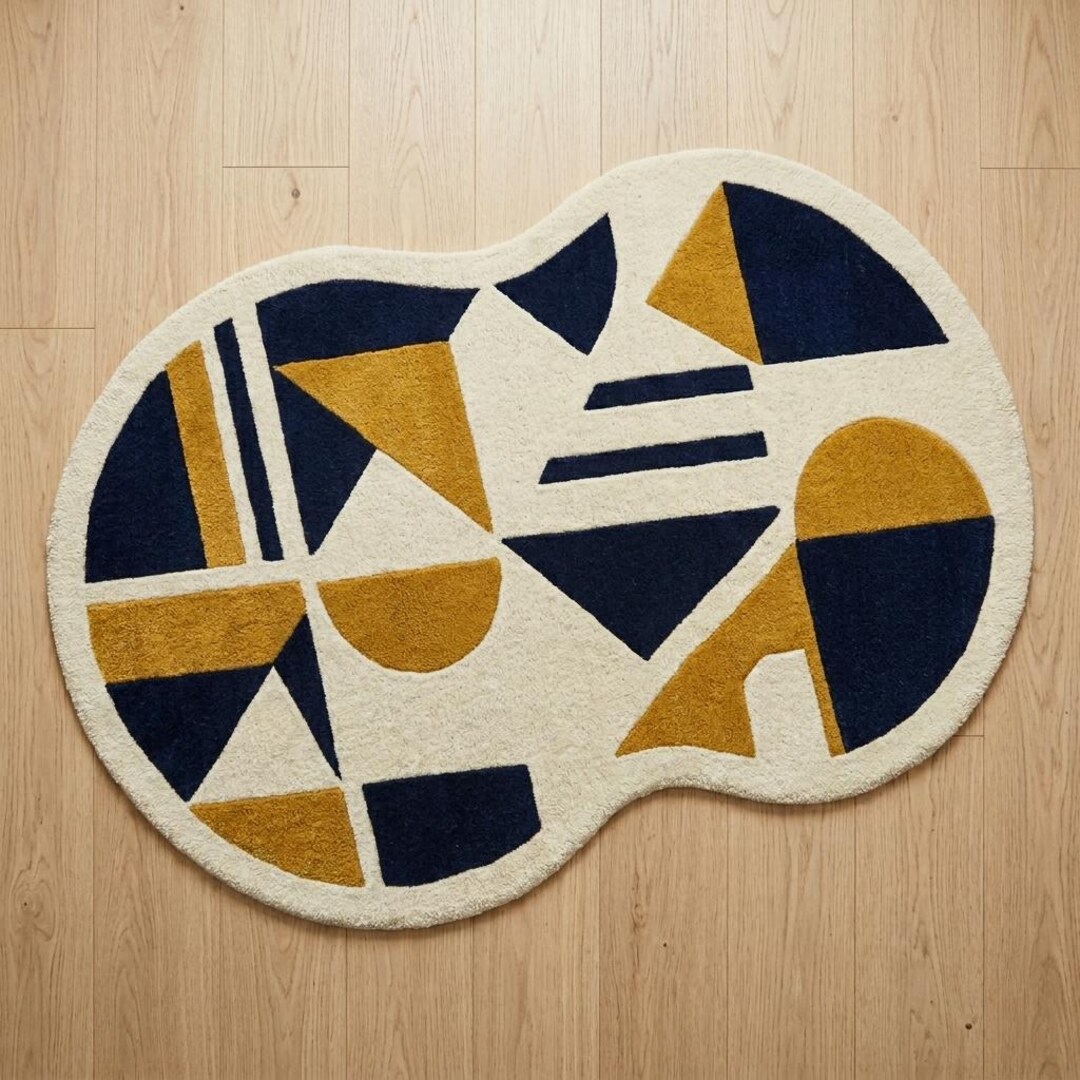 Modern Abstract Hand Tufted Rug, Irregular Shape Wool Carpet, Navy Blue ...