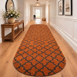 Gebrannte Orange Marokkanische Trellis Hand getuftet Wollteppich | Moderner Geometrischer Flur Teppich | Handgewebter Boho Teppich