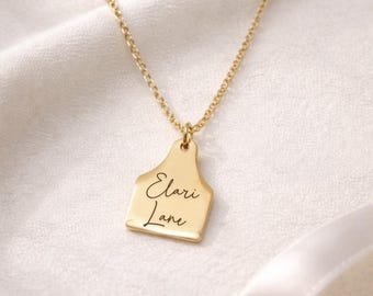 Custom Engraved Cow Tag Necklace | Personalized Farm Tag Necklace | Minimalist Custom Name Date Necklace | Gold or Silver