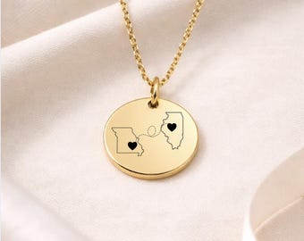 Custom Long Distance Necklace | Engraved states or country Jewelry | Personalized  | long distance relationship Keepsake Necklace