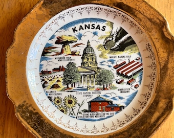 22k crest of gold collectible vintage Kansas plate
