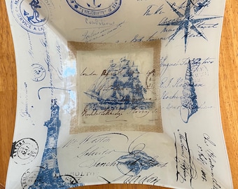 Vintage glass ship lighthouse bowl vintage