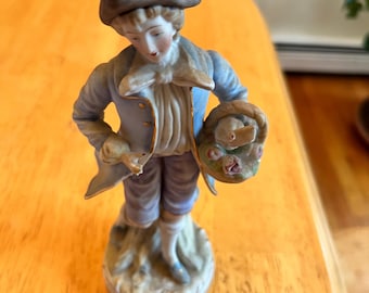 Vintage Porcelain Pilgrim Figure with Basket, Collectible Figurine