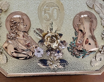 50th Anniversary Jesus and Mary vintage 1930s dome hanging piece