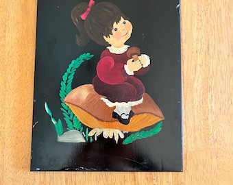 16 x 12” girl painting hand painted initialed by artist vintage