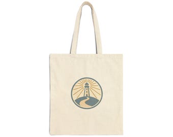 Lighthouse Logo Tote Bag | Coastal Nautical Beach Canvas