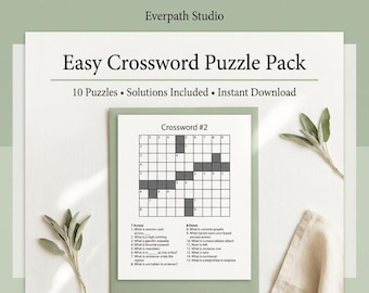 Easy Crossword Puzzle Pack – 10 Puzzles with Solutions (Digital Download)